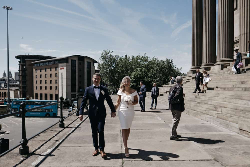 bride and grrom in the sun