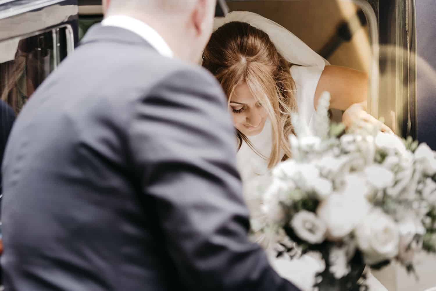 bride in the car